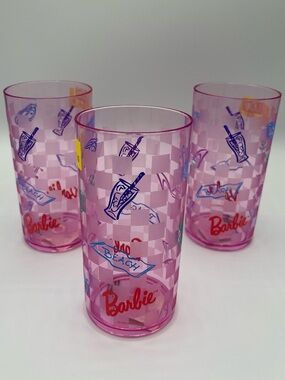 NWT 1994 Barbie Mattel Pink Summer Beach Acrylic Tumblers set of 3